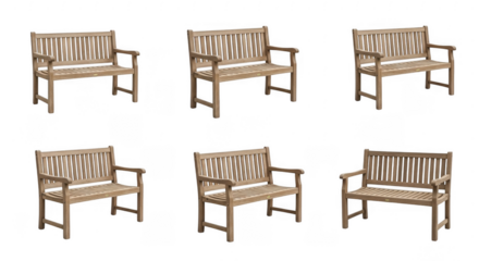 Elegant Wooden Benches in Multiple Angles for Outdoor and Indoor Seating Solutions, isolated on a transparent background