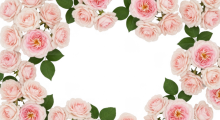 Beautiful Pink Roses Framed in a Heart Shape for Romantic Occasions, isolated on a transparent background