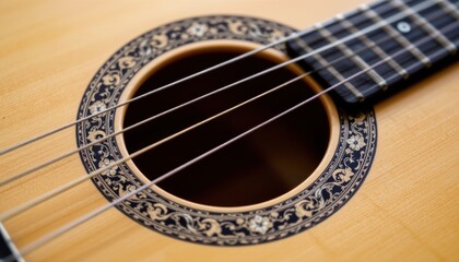 Obraz premium Closeup of a Beautiful Acoustic Guitar Showing Intricate Patterns and Touches of Craftsmanship