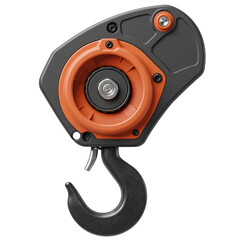 Electric winch hook with orange and black design close-up view  
