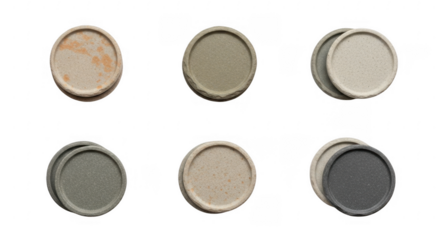 Diverse Collection of Artisan Round Ceramic Plates Showcasing Unique Textures, Colors, and Styles for Culinary Presentations, isolated on a transparent background