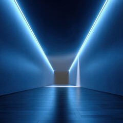 Obraz premium Futuristic blue-lit corridor with modern architectural design