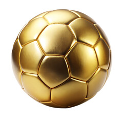 Gleaming golden soccer ball with classic panel design illuminated by studio lighting isolated on a transparent background