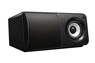 Fototapeta premium Sleek black speaker graphic showcases modern audio technology with a detailed design, ideal for sound systems and media related visuals.