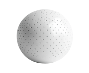 Dynamic white sphere with holes rendered isolated on transparent background