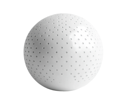 Dynamic white sphere with holes rendered isolated on transparent background