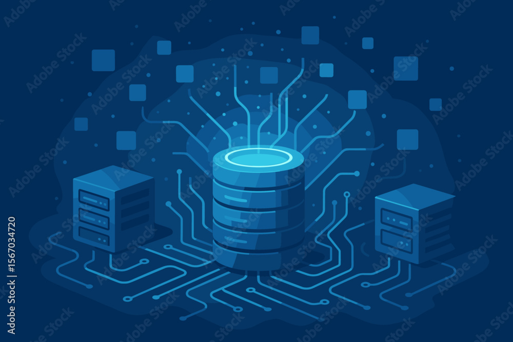Poster futuristic data center and internet server concept. digital data connection, information exchange, a