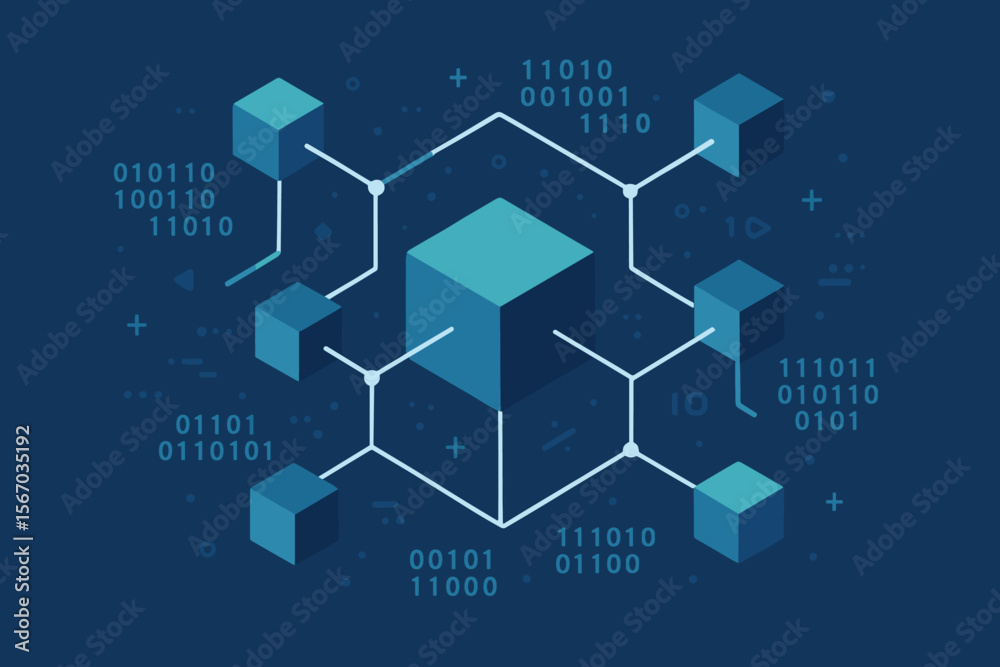 Poster blockchain network structure, digital data connection, distributed ledger technology, futuristic dat