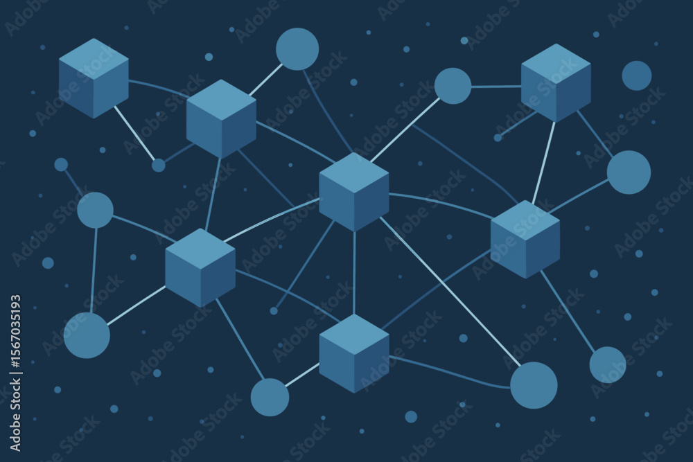 Poster blockchain network structure, digital data connections, distributed ledger technology, futuristic de