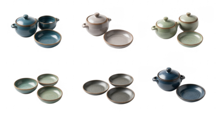 Elegant Handmade Ceramic Bowls and Pots for Serving and Displaying Delicious Culinary Creations, isolated on a transparent background