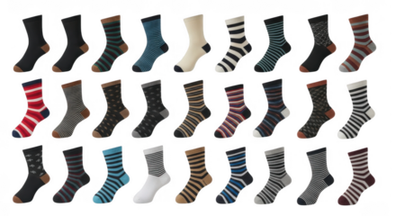 Wide Range of Colorful Striped Socks, Perfect for Fashion, Casual Wear, and Everyday Comfort, isolated on a transparent background