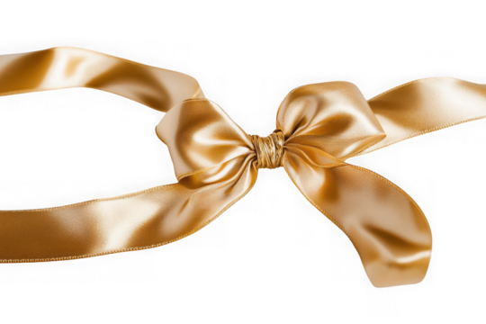 Shiny gold ribbon bow isolated on transparent background