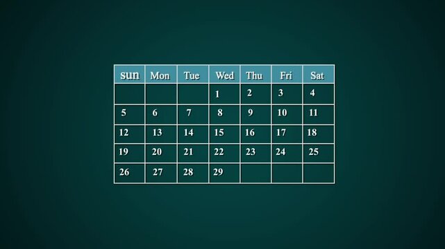 4k The calendar 3th day of the month is red circled. ,Calendar interface with highlighted dates and event icons, looped animation.4k video clender red circled animation.