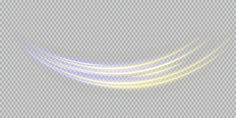 Obraz premium Realistic purple and golden light effect isolated on transparent background. Glowing neon flare, lens glow, sparkle, and burst—perfect for overlays, photo editing, web design, and visual effects