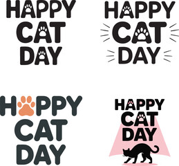  Happy Cat Day typography silhouette vector art and illustration.