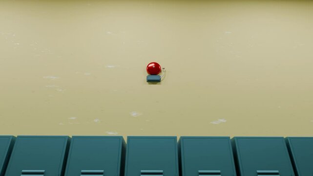 red school bell rings above the lockers