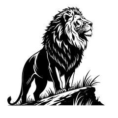 Majestic Roaring Lion Vector – Bold Black and White Animal Silhouette for Tattoo, Logo, Poster, and T-Shirt Design.