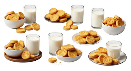 Delicious Cookies and Milk Arrangement for Food Photography and Culinary Arts, isolated on a transparent background