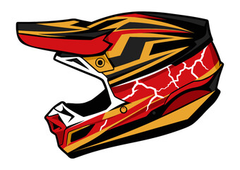 Red and Gold Motocross Helmet Design Fierce Lightning Graphics for Extreme Sports