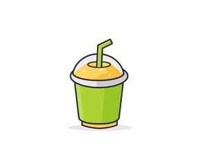 Fruit smoothie in plastic cup. Vector illustration. Cartoon style