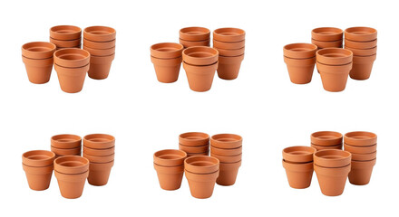 Versatile Collection of Terracotta Pots for Stylish Gardening and Creative Home Decor Projects, isolated on a transparent background