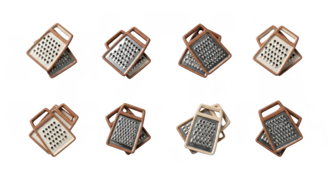 Versatile Assorted Graters for Efficient Kitchen Use and Culinary Preparation in Home Cooking, isolated on a transparent background