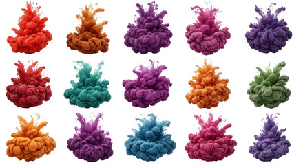 Vibrant and Colorful Smoke Clouds in Diverse Hues for Innovative Artistic and Design Applications, isolated on a transparent background
