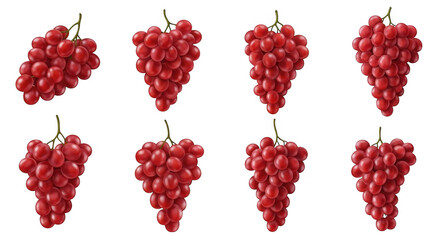 Assorted Bunches of Red Grapes with Different Arrangements for Culinary and Beverage Uses, isolated on a transparent background