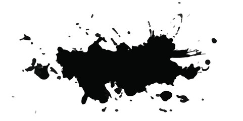 Black paint splash on a light background with droplets and textures. black ink splatter