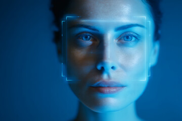 Biometric Facial Scan of Woman AI Security System