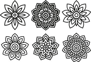 Black and white mandala flower set design elements