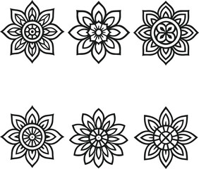 Six black mandala flower designs set of mandala design