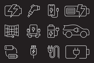 Electric Charging Icons Set — Light and Dark Versions