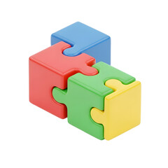 Four Colorful Interlocking Puzzle Cubes Representing Teamwork on Transparent Background