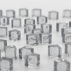 An artistic perspective showcases transparent cubes, casting captivating reflections and evoking a sense of modern simplicity and abstract aesthetics. 