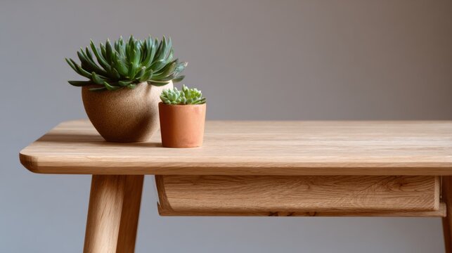 Minimalist wooden desk with neatly arranged stationery, embodying simplicity and order in workspace organization
