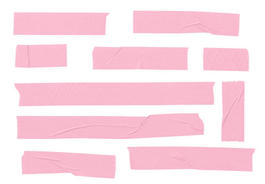 Set of pink blank paper tape sticker cut out. Mock up template