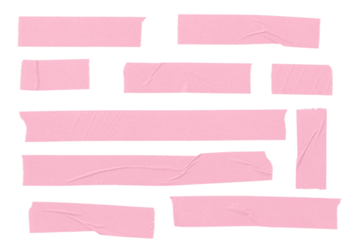 Set of pink blank paper tape sticker cut out. Mock up template