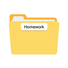 Yellow homework folder icon with a label on a clean background