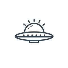 Simple line drawing of a UFO with beams on a white background
