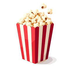 Delicious popcorn in a classic red and white striped container