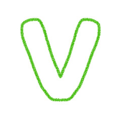 アルファベットV　 手書き文字　かわいい　素材　緑　イラスト　素材　アイコン　クレヨン風