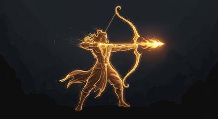 An illustration of a man, lord Rama, holding a bow and arrow during the Diwali festival, spirituality concept.