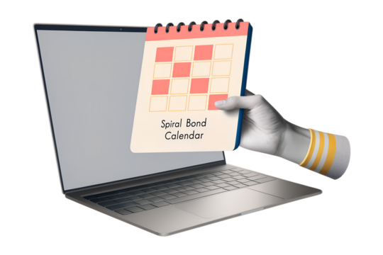 A black and white hand extending calendar from laptop screen. Modern photo collage style. Illustration on transparent background - Powered by Adobe