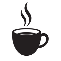 Steaming Black Coffee Cup Icon - Hot Beverage Minimalist Symbol for Cafes, Restaurants, and Morning Rituals