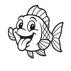 Playful Cartoon Goldfish with Tongue Out - Happy Aquatic Character Line Art for Children's Books and Aquarium Themes