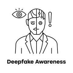 Deepfake Awareness Misinformation AI Detection Security Ethics Icon with editable stroke