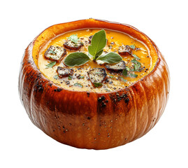Pumpkin soup preparation home kitchen food warm atmosphere isolated on transparent background