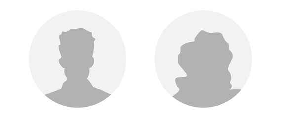 Flat illustration in grayscale. A man and a woman. Avatar, user profile, person icon, profile picture. Suitable for social media profiles, icons, screensavers and as a template.
