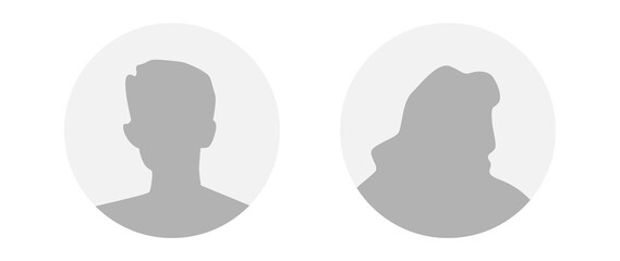 Flat illustration in grayscale. A man and a woman. Avatar, user profile, person icon, profile picture. Suitable for social media profiles, icons, screensavers and as a template.
